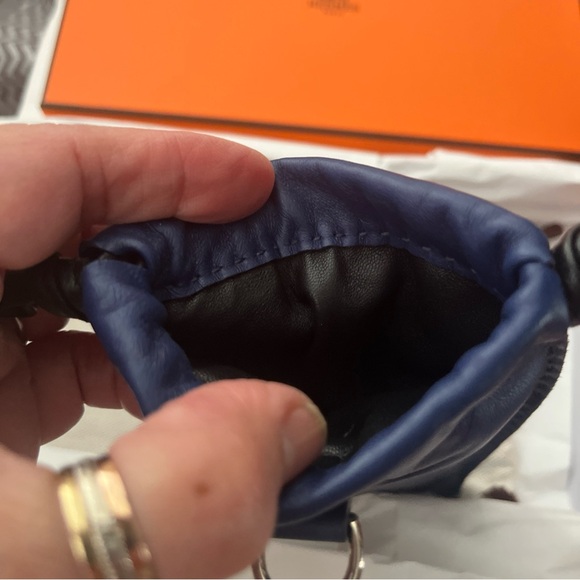 Hermes Navy Drawstring Pouch with Front Snap - Picture 3 of 4